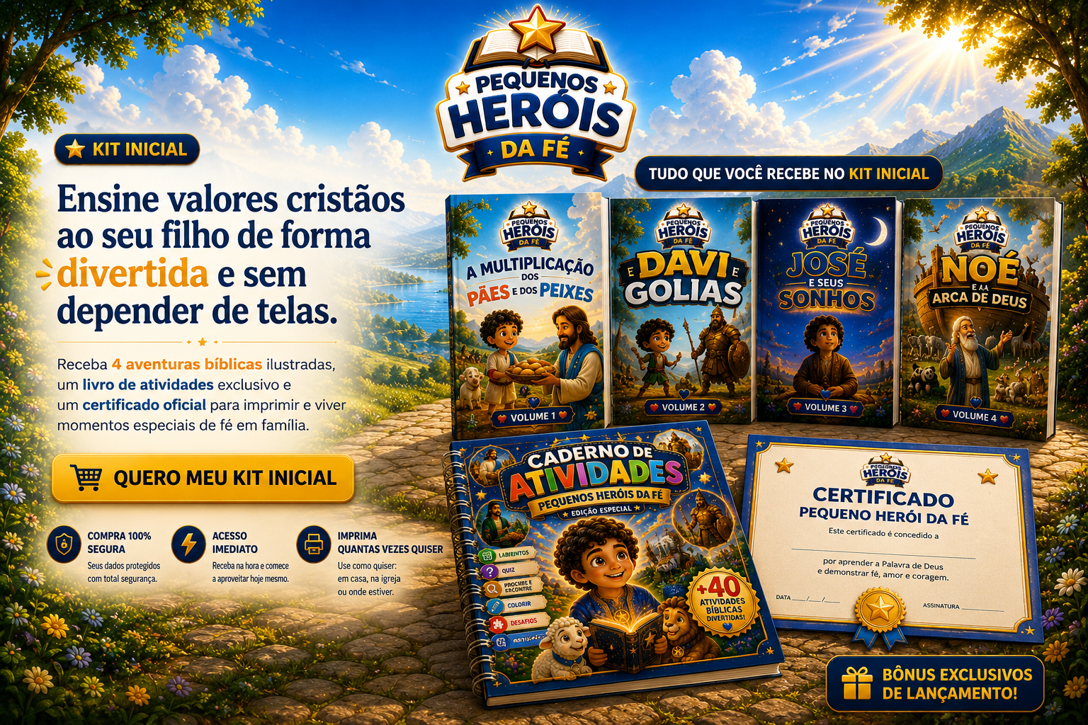 Kit premium com cinco volumes Pequenos Heróis da Fé